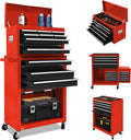 13-Drawer Tool Chest with Tool box and wheels, Large Detachable Toolbox with Sliding Drawers, Mechanic Storage Cabinets, Metal Tool Cart for Garage Workshop (BLACK＆Red)