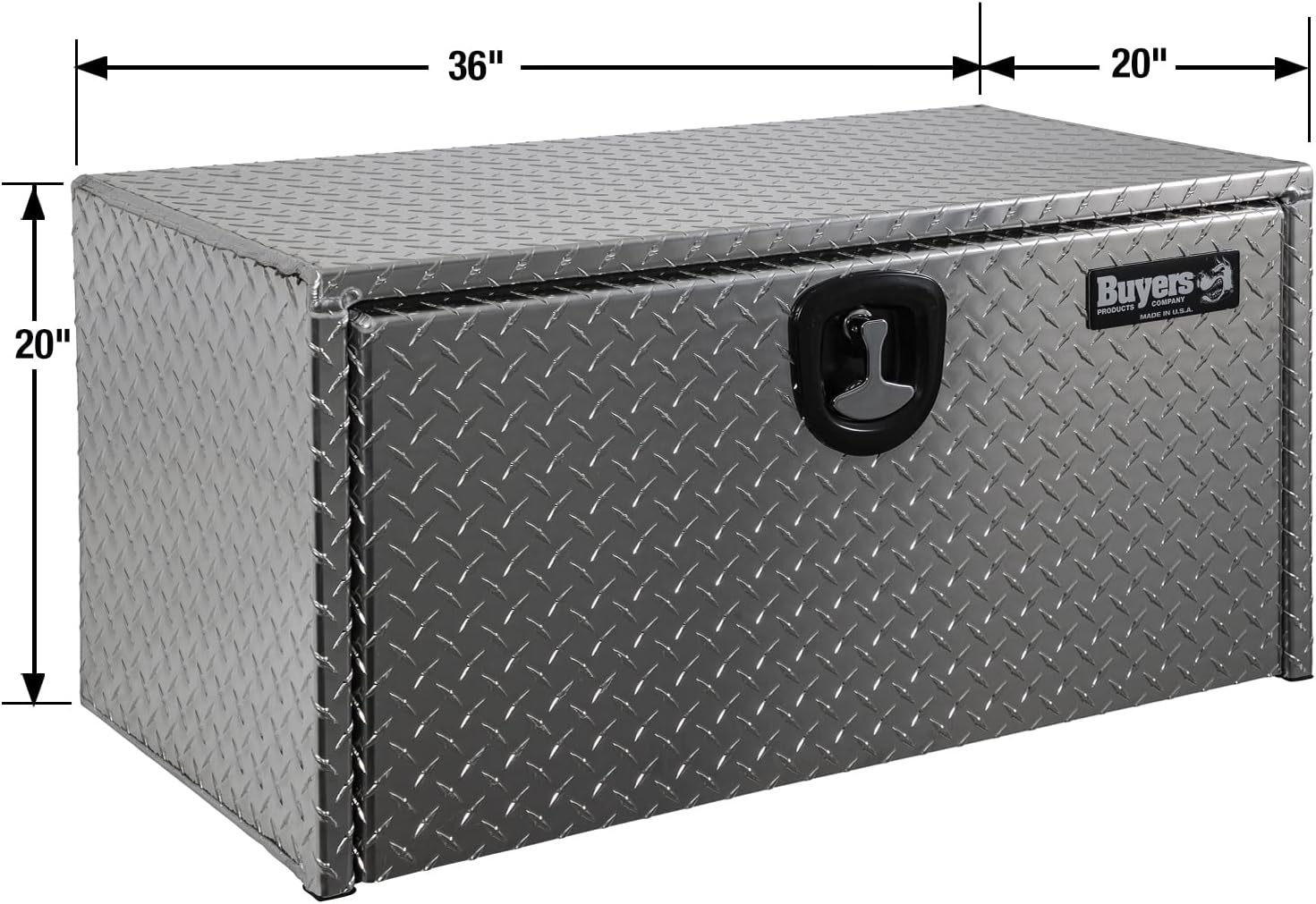 Buyers Products 1705118 Diamond Tread Aluminum Underbody Truck Tool Box, 20 x 20 x 36, Made in USA, .100 in. Thick, Corrosion Resistant, Locking Compression Latch, Secure Storage for Work Trucks