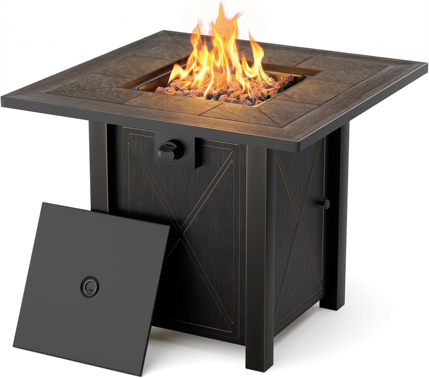 HOTEAGLE 30' Propane Fire Pit with Premium Ceramic Tabletop, 50000 BTU Powerful Gas Firepit Table - Includes Lid and Lava Rocks, Ideal Outdoor Fire Pit for Dining, Party in Patio, Garden, Yard