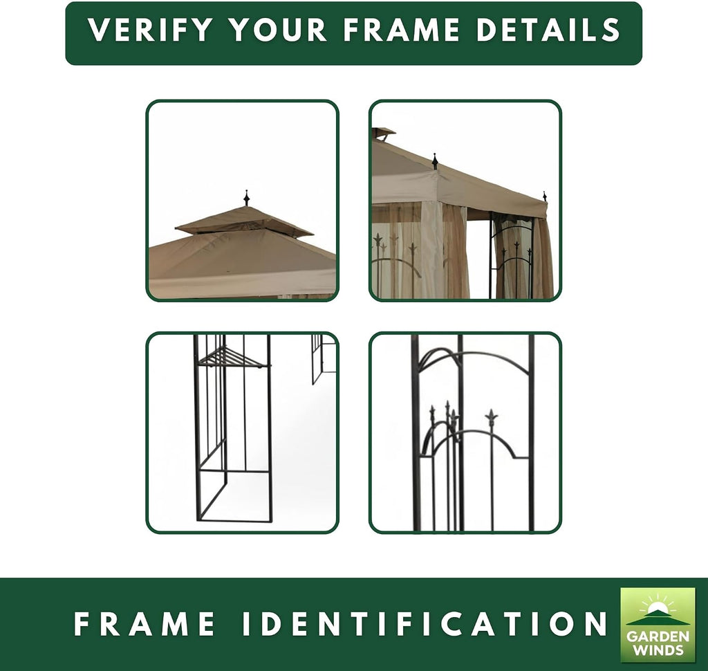 Garden Winds Heavy Duty Reinforced RipLock 500 Replacement Canopy Top Cover Compatible with Arrow 10' x 10' Gazebo Models 61821, HD-61821, 618221, 618221-C, GGHL00019 - Beige