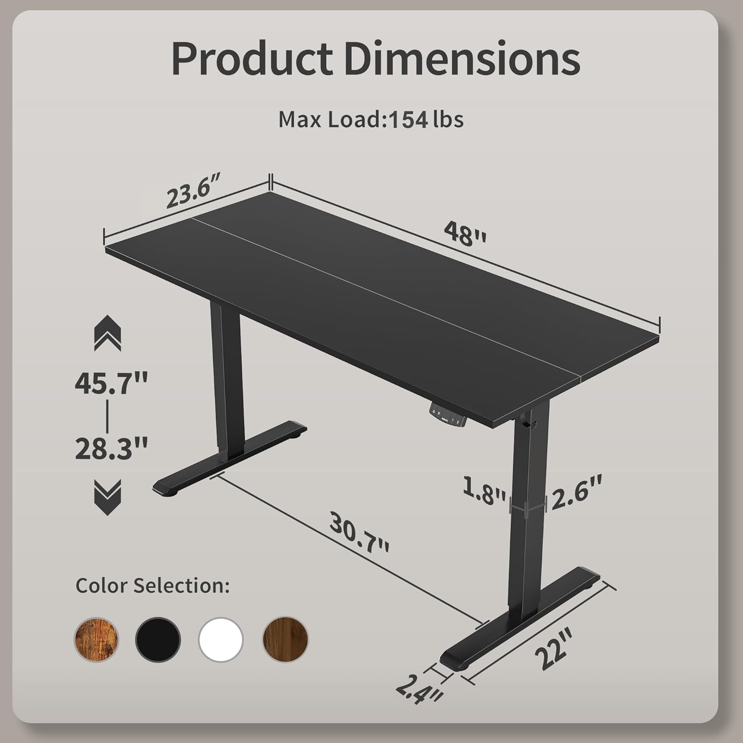 Agilestic Electric Standing Desk, 48 x 24 Inches Height Adjustable Desk, Sit Stand up for Work Office Home, Ergonomic Rising Computer Table with Memory Preset, Black