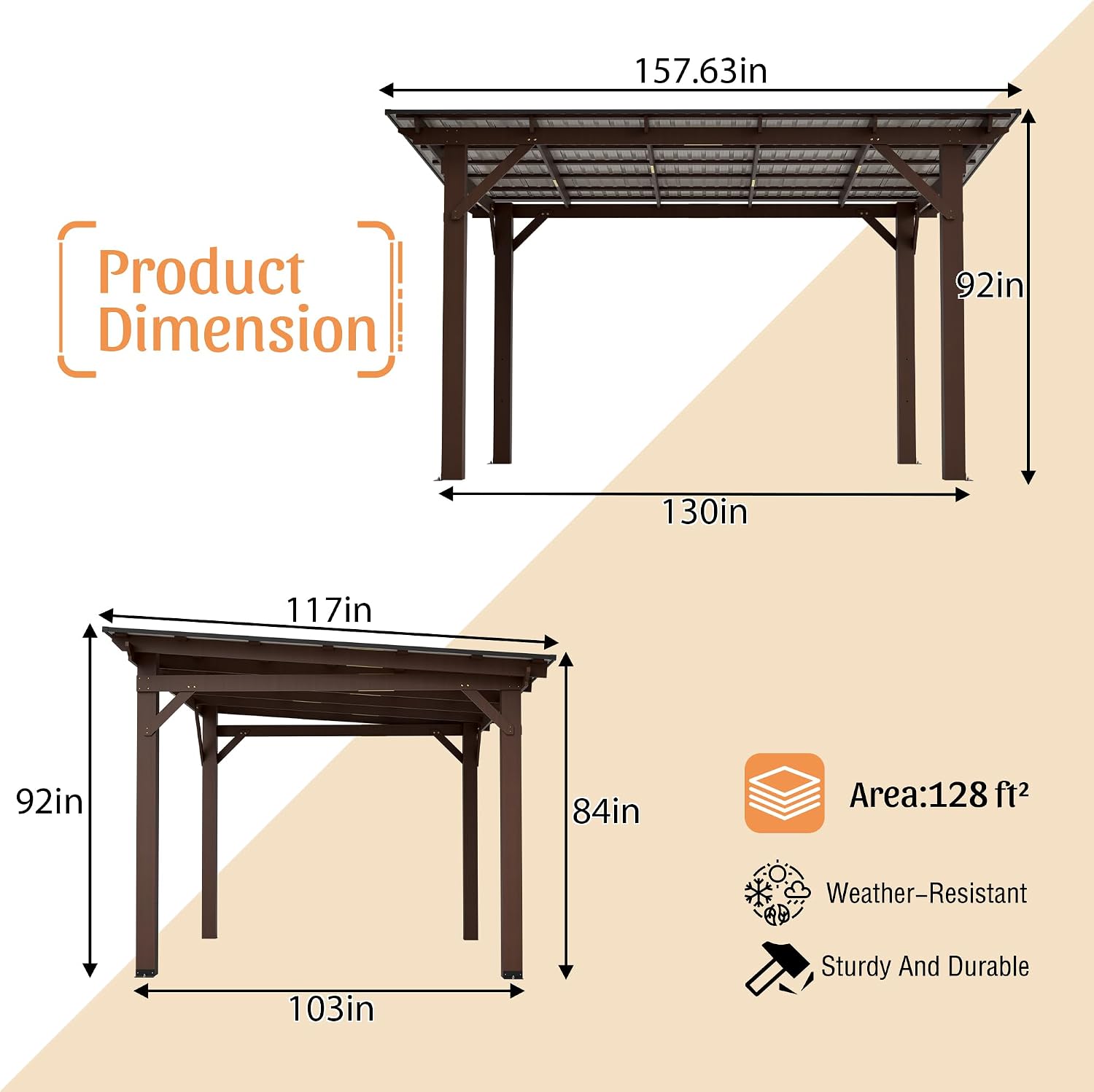 Sturdy Wooden Garden Gazebo with Metal Roof - All-Weather Outdoor Patio Shade Structure for Backyard, Garden, Deck & Poolside