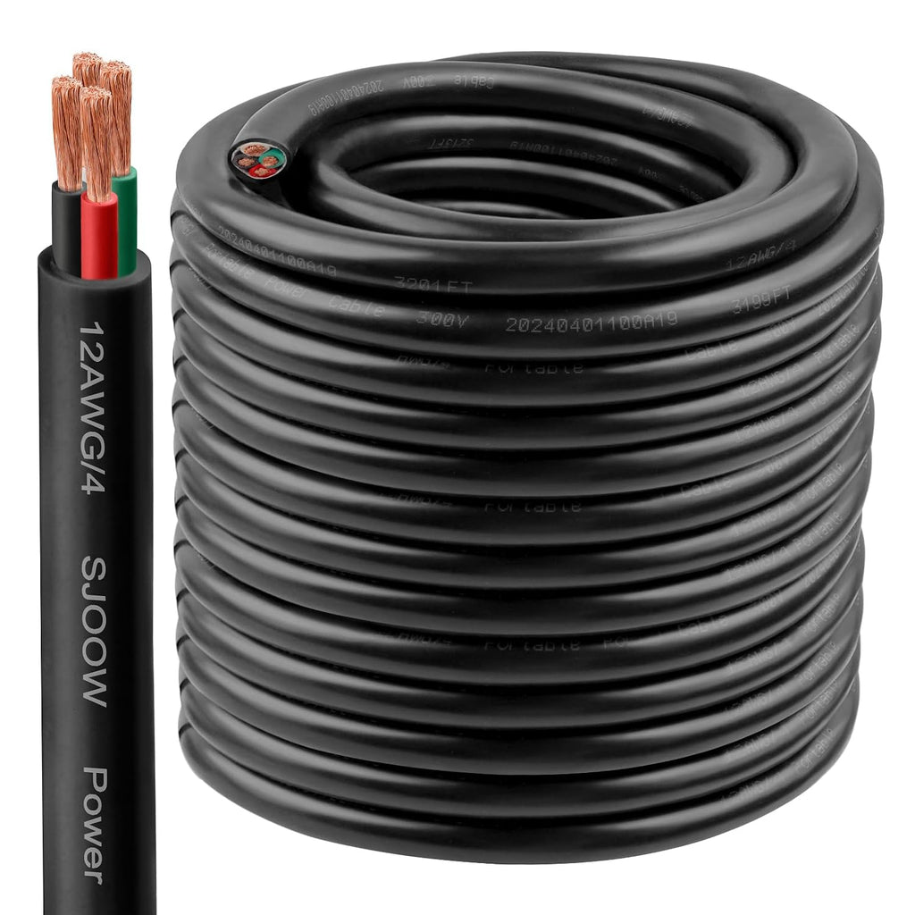 12/4 SJOOW Wire 150FT, 12 AWG 300V SJOOW Bulk Cable, 12 Gauge 4 Conductor Portable Cable for Welder,Generator,Portable Light,Circuits,EV Car Charger,Motor Lead