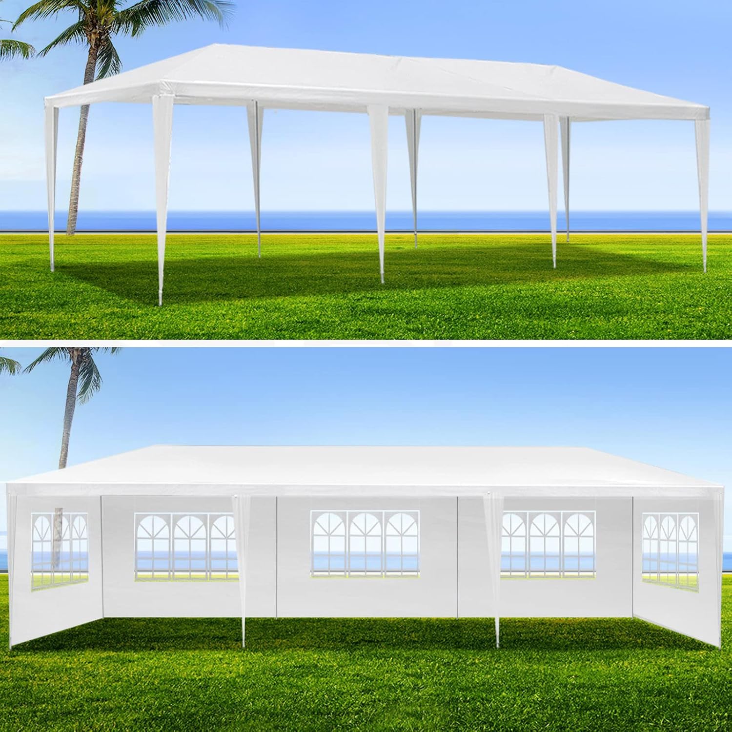 10'X30' Outdoor Party Tent, Wedding Canopy Tent with 8 Removable Sidewalls, Waterproof Gazebo Shelter for Parties BBQ Events, White