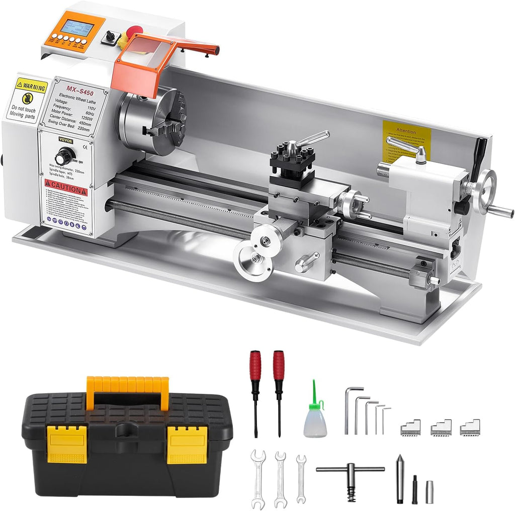 VEVOR Metal Lathe Machine, 8.7 x 18 in, Precision Bench Power Metal Lathe, Automatic Feed, 0-2500 RPM Variable Speed, 1250W Brushless Motor, for Processing Precision Parts Soft Metals Wood Plastics