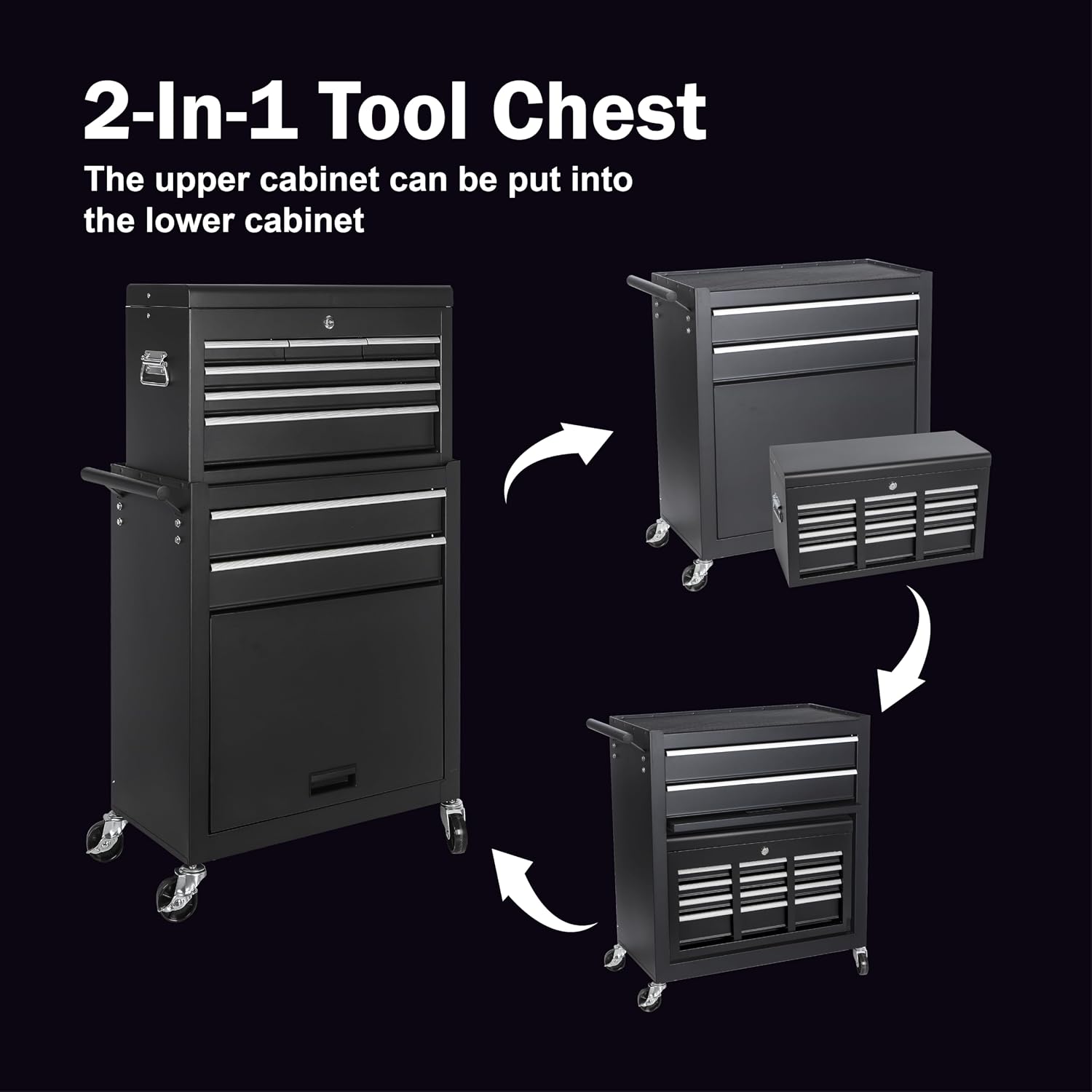 8 Drawers Tool Cart on Wheels with 1 Cabinet, Multifunctional Removable Rolling Storage Tool Chest Set,Tool Trolley Organizer Tool Box for Garage,Warehouse,Workshop,Repair Shop (42.5'H - Black)