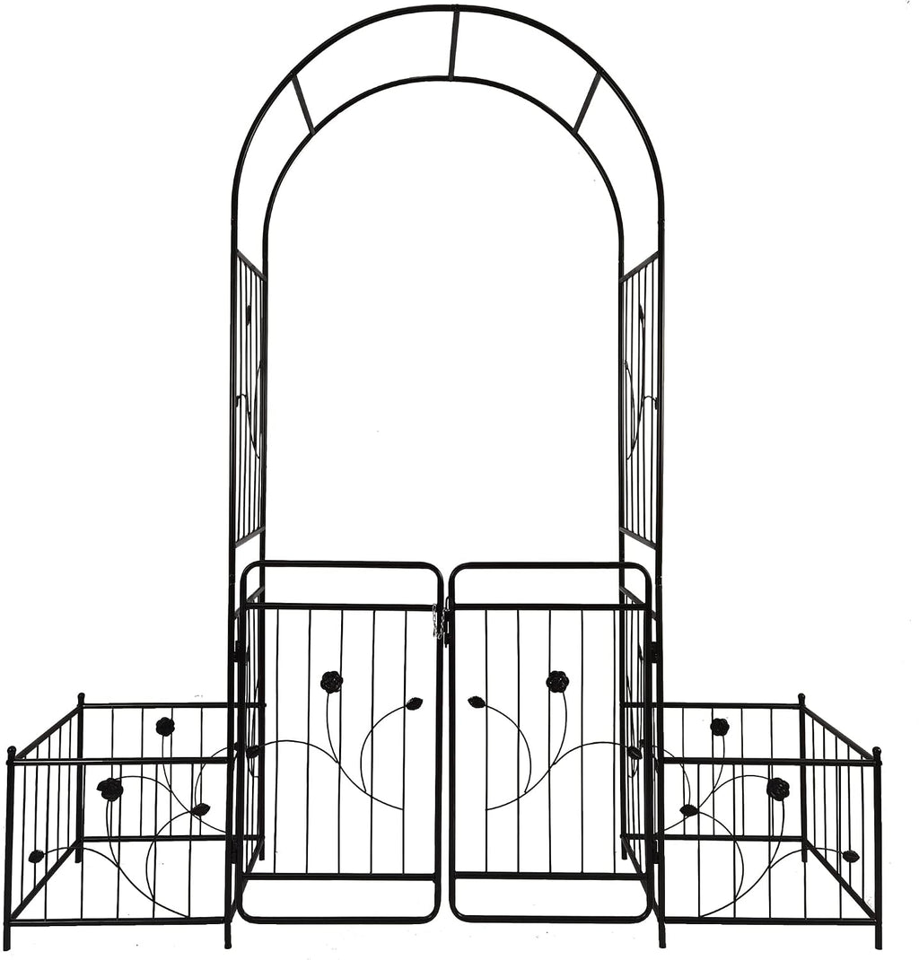 Metal Outdoor Garden Arch Iron Arbors Gazebo with 2 Plant Stands,High Birdcage Shape Pergola Pavilion,W/Ouble Gate Design,for Ivy Vines,Rose,Morning Glory,Black,79.5'x86.6'