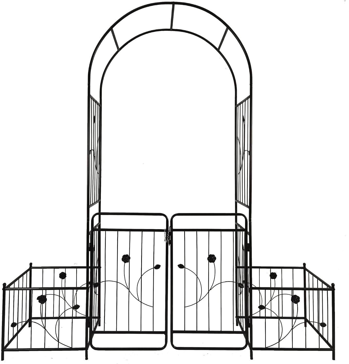 Metal Outdoor Garden Arch Iron Arbors Gazebo with 2 Plant Stands,High Birdcage Shape Pergola Pavilion,W/Ouble Gate Design,for Ivy Vines,Rose,Morning Glory,Black,79.5'x86.6'