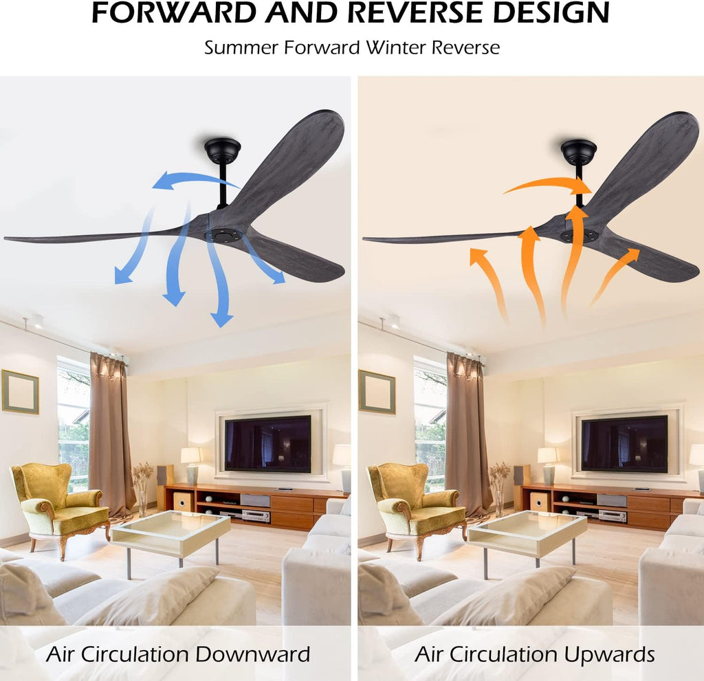72 Inch Ceiling Fan No Light ，Wood Outdoor Ceiling Fans for Patios Living Room Gazebo Mid Century Modern Exterior Extra Large Ceiling Fan without Light with Downrod(Grey)
