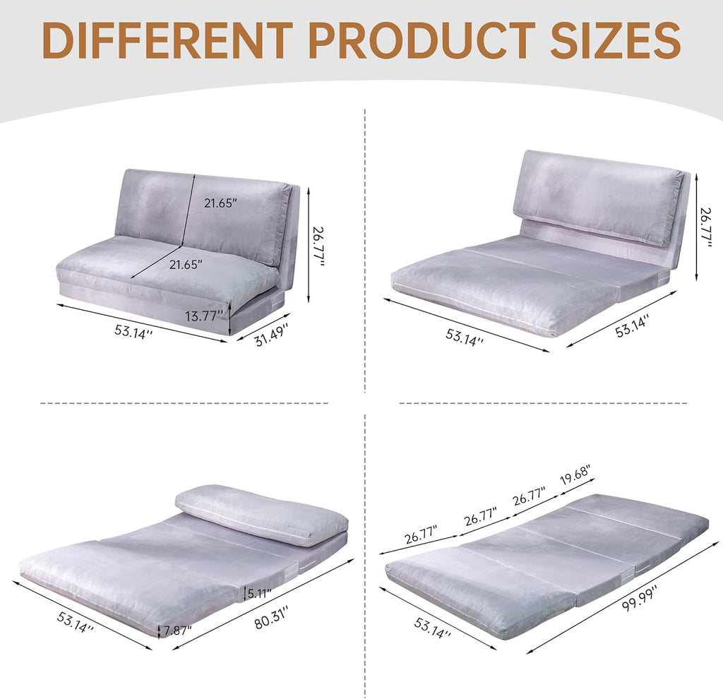 Cvortll 4-in-1 Folding Sofa Bed, Memory Foam Bean Bag Chair, Large Convertible Couch, Floor Foldable Sofa for Bedroom, Living Room, Apartment (Grey-Large)