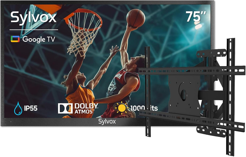 SYLVOX 75' Outdoor TV + Wall Mount Bundle, 4K HDR Waterproof Smart TV (Deck Pro 3.0) with Weatherproof Full-Motion Wall Mount, 1000 Nits, Voice Remote, for Partial Sun Patio