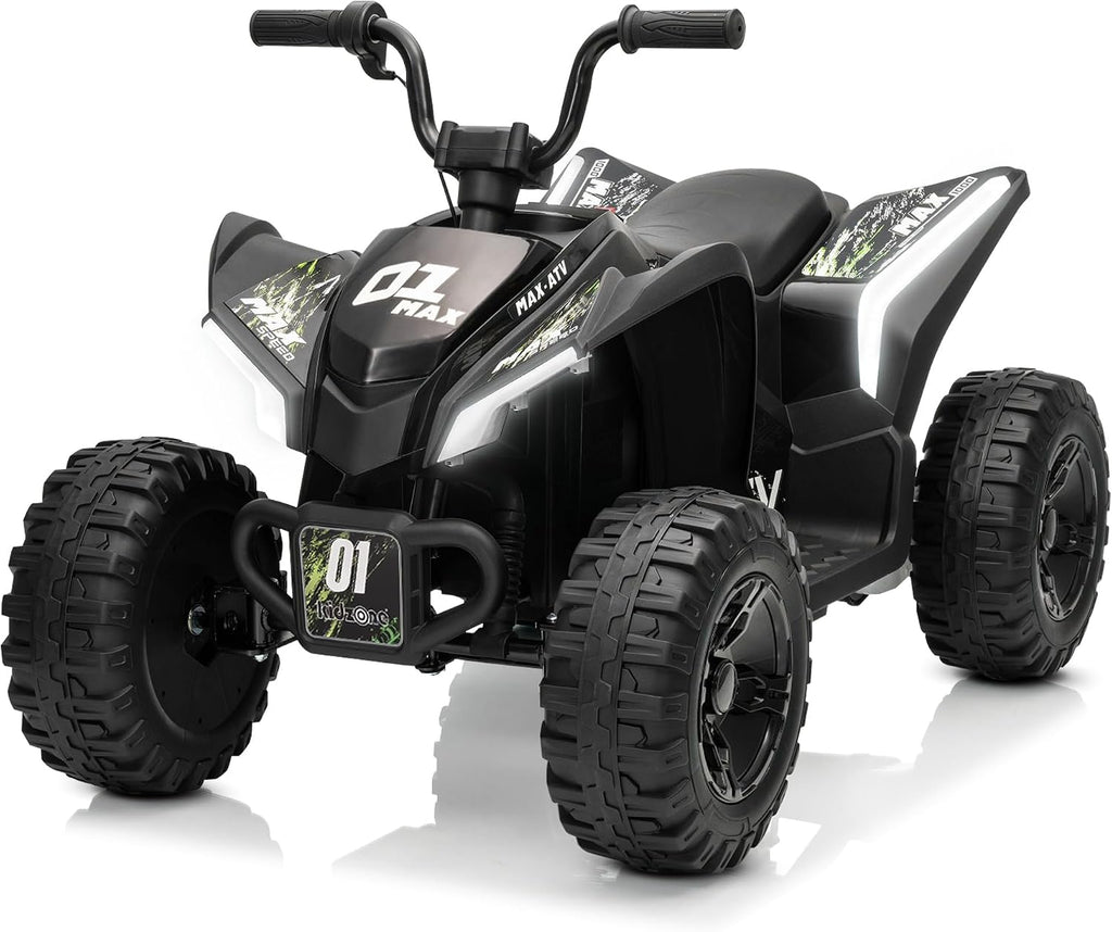 Kidzone 24V Ride On ATV for Kids, 4-Wheel Electric Toy with Bluetooth & USB Music, LED Lights, Rear Suspension, Forward/Reverse, 3.7 MPH Max Speed, 88 LBS Capacity, 37-96 Months - Forest