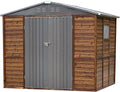 6x8 FT Outdoor Tool Shed, Wood-Iron Combination Storage Shed with Ventilation, Weather-Resistant Roof, Lockable Doors & Wood Grain Finish for Backyard and Garden