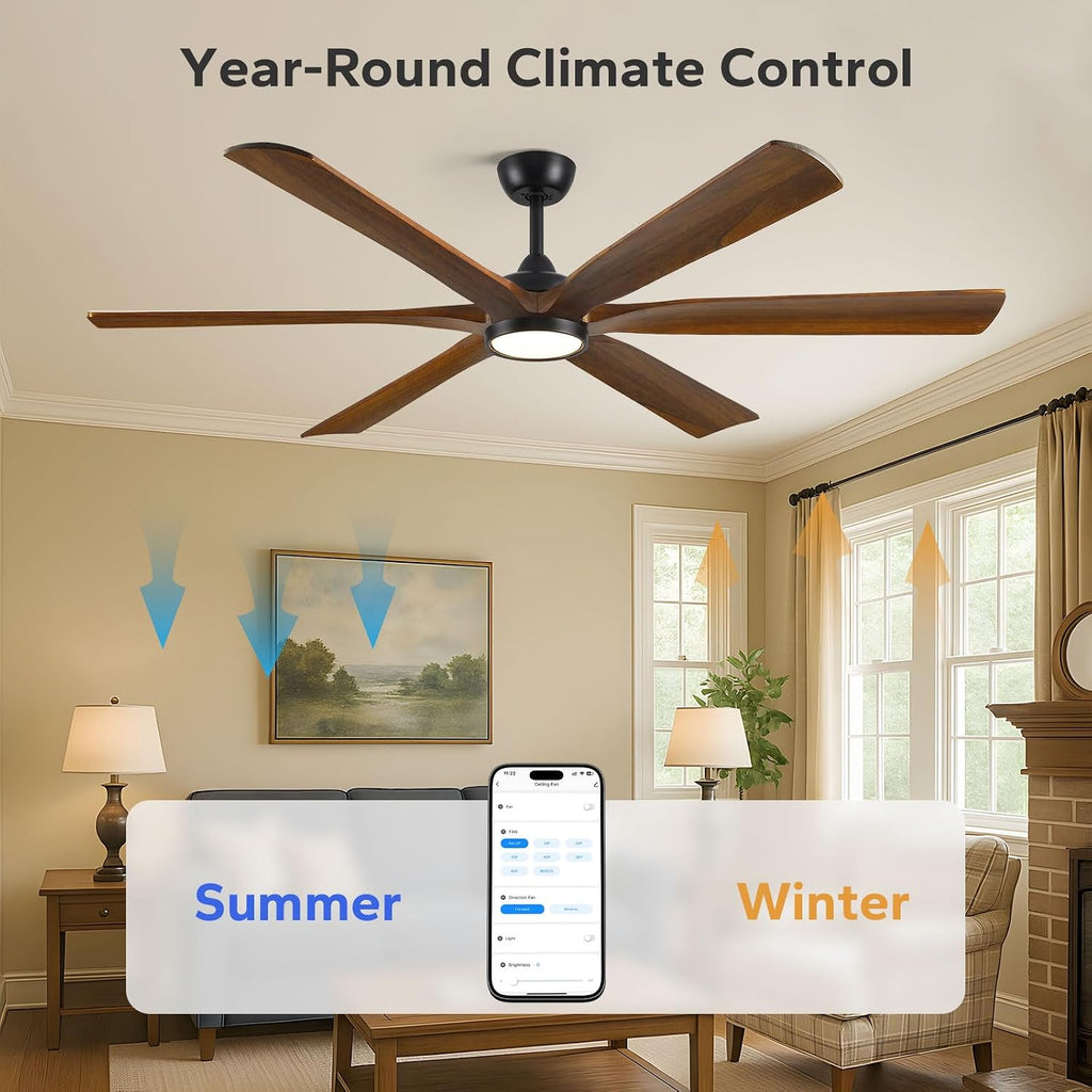 72' Indoor Outdoor Smart Ceiling Fans for Patios with Light and Alexa/APP/Remote Control- Large Rustic Farmhouse Wood Ceiling Fan with Quiet Energy Efficient DC Motor, for Porch Gazebo Garage Bedroom