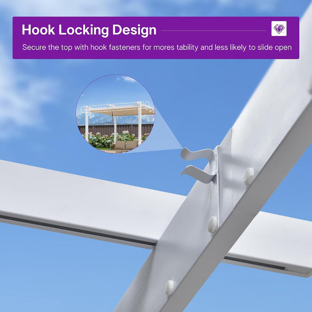 PURPLE LEAF 10' x 10' Outdoor Aluminum Pergola White Heavy-Duty Retractable Pergola Patio Metal with Double Sun Shade Canopy for Gardens Deck Backyard, Khaki