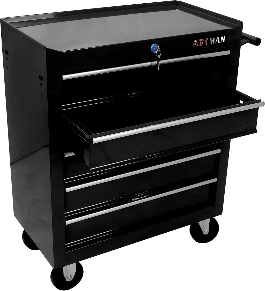 Rolling Tool Chest, 5-Drawer Tool Cabinet with Wheels, Heavy-Duty Steel Tool Storage Cabinet, Lockable Tool Box on Wheels for Garage & Workshop, Black