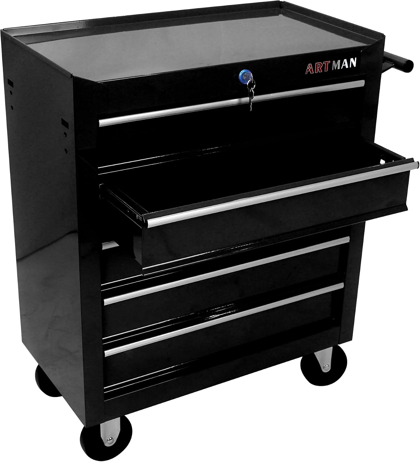 Rolling Tool Chest, 5-Drawer Tool Cabinet with Wheels, Heavy-Duty Steel Tool Storage Cabinet, Lockable Tool Box on Wheels for Garage & Workshop, Black