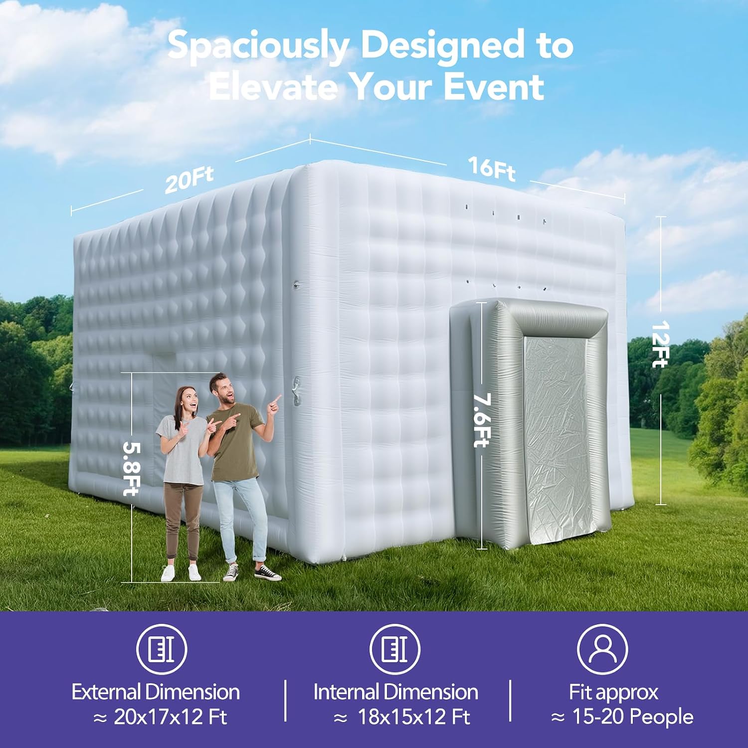 Giant 20x17x12' Inflatable Nightclub with Blower, Inflatable Outdoor Party Tent for Parties, Corporate Events, Festivals, and Special Gatherings - White