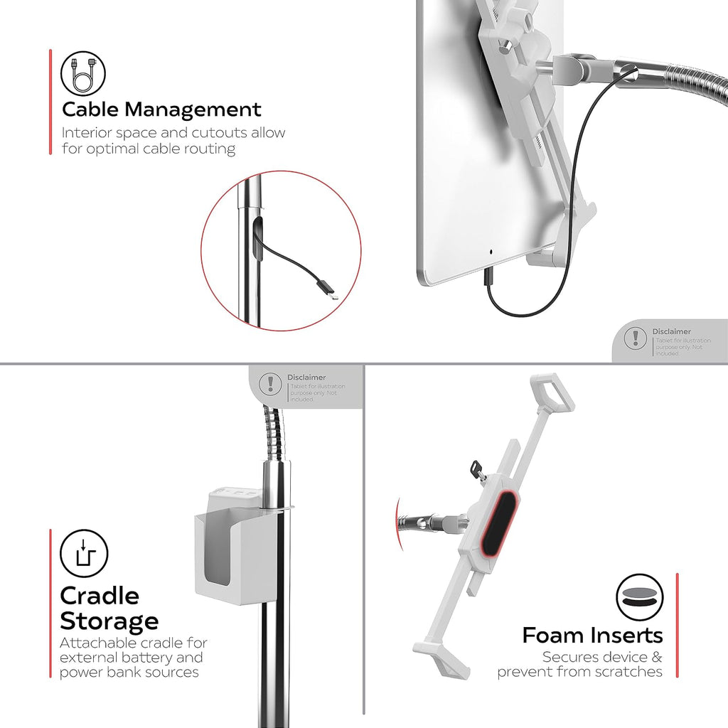Medical Mobile Stand – CTA Heavy-Duty Medical Mobile Floor Stand & Accessories for iPad 7 – 9 Gen 10.2', 12.9' Pro, 11', Mini 5/6, Samsung A8 & Other 7-13-Inch Tablets - White (PAD-SHFSWAO)