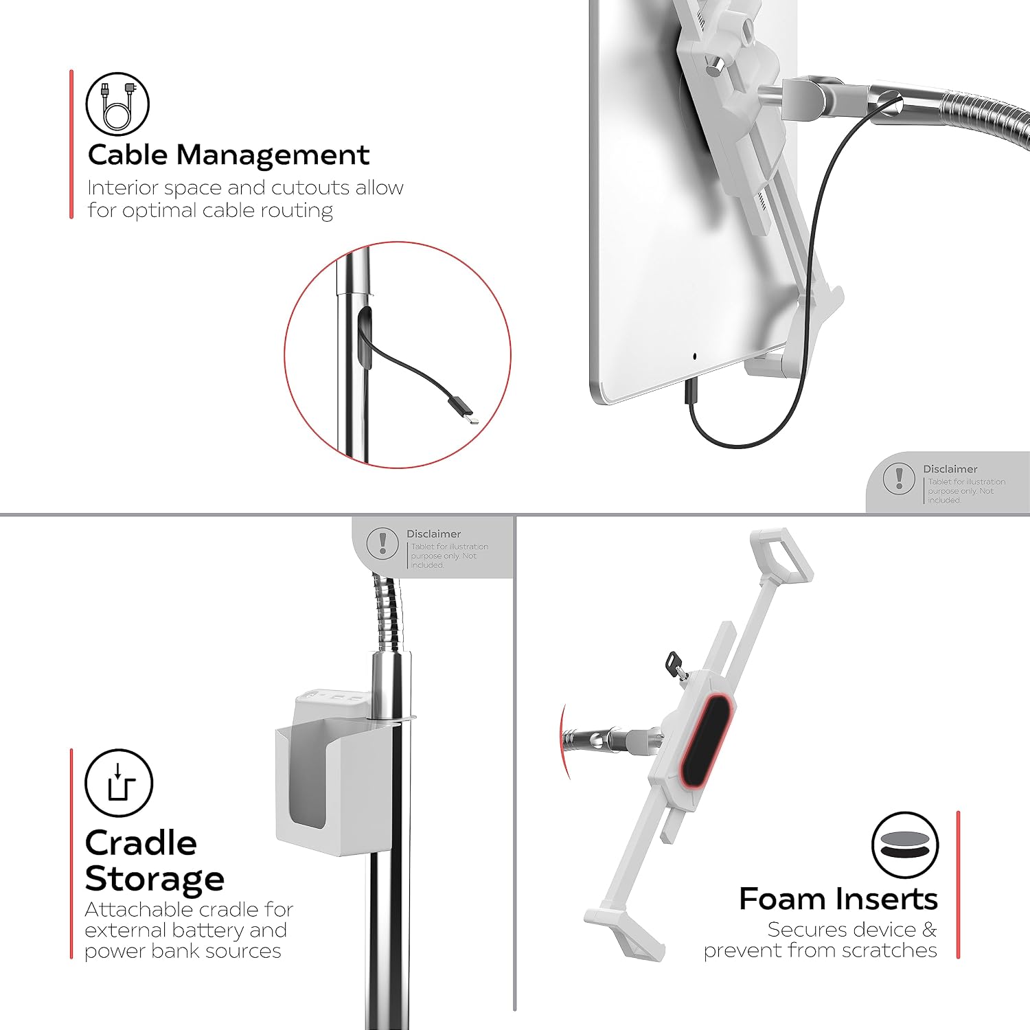 Medical Mobile Stand – CTA Heavy-Duty Medical Mobile Floor Stand & Accessories for iPad 7 – 9 Gen 10.2', 12.9' Pro, 11', Mini 5/6, Samsung A8 & Other 7-13-Inch Tablets - White (PAD-SHFSWAO)