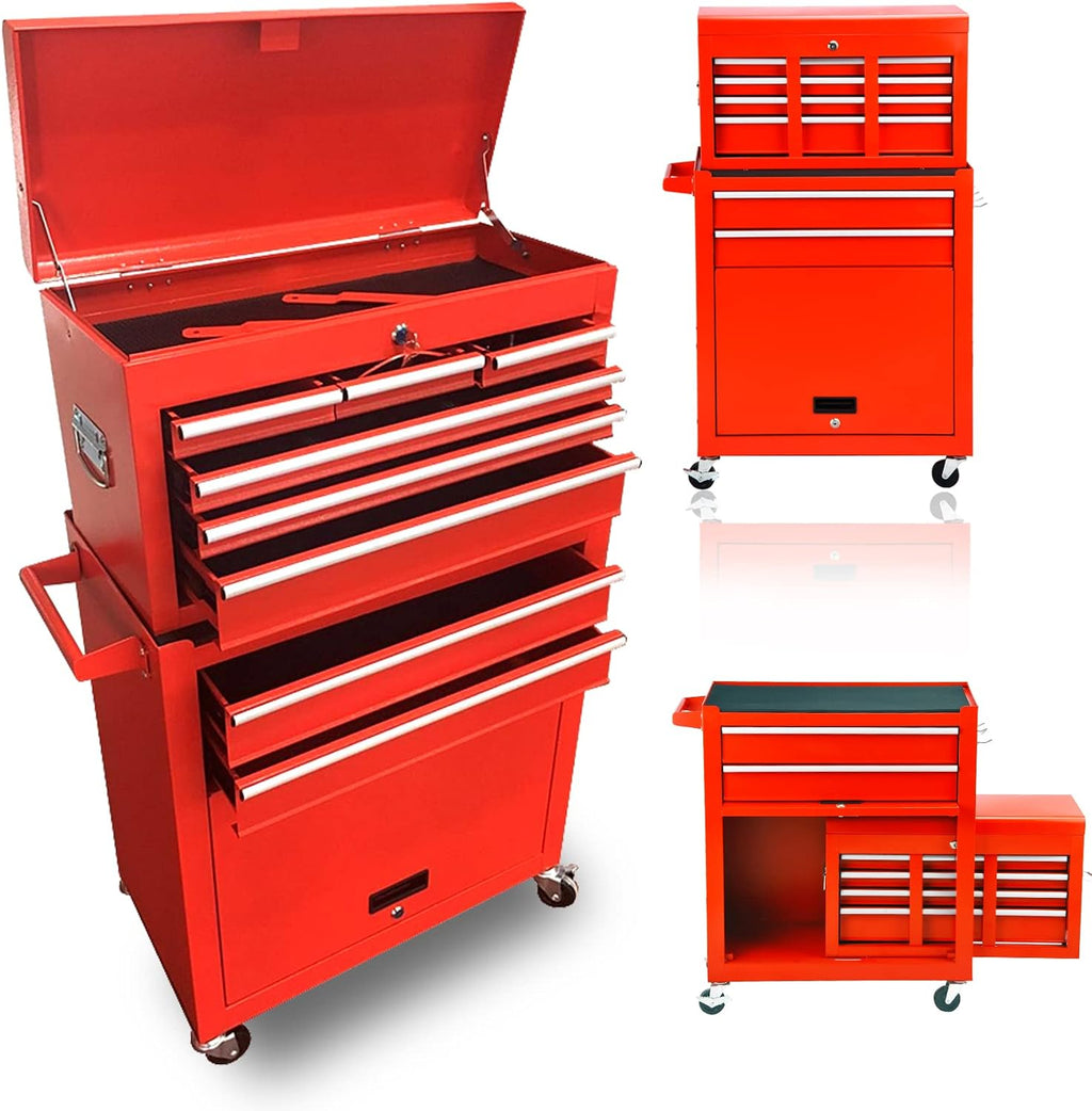 8-Drawer High Capacity Rolling Tool Chest, Removable Cabinet Storage Tool Box with Wheels and Drawers, Detachable Toolbox with Lock for Workshop Mechanics Garage