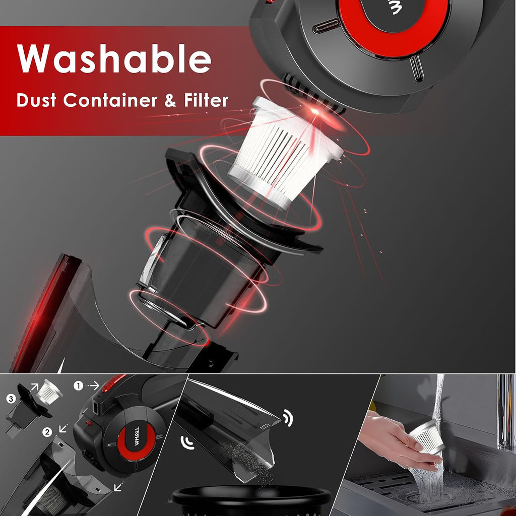 Whall Handheld Cordless Car Vacuums, Wet and Dry Use 9000Pa Strong Suction Vacuums, Rechargeable Portable Vacuum Cleaner with LED, Charging Dock, Lightweight Mini Vacuum for Car, Home and Office,Red