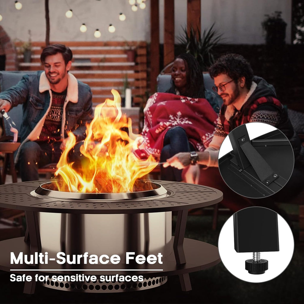 Uniflasy 48' Fire Pit Surround Tabletop for Solo Stove Yukon, Bonfire & Tiki, Portable Protective Barrier Equal Width Design with Firewood Storage Shelf for Safety & Extra Space, Outdoor FirePit Table