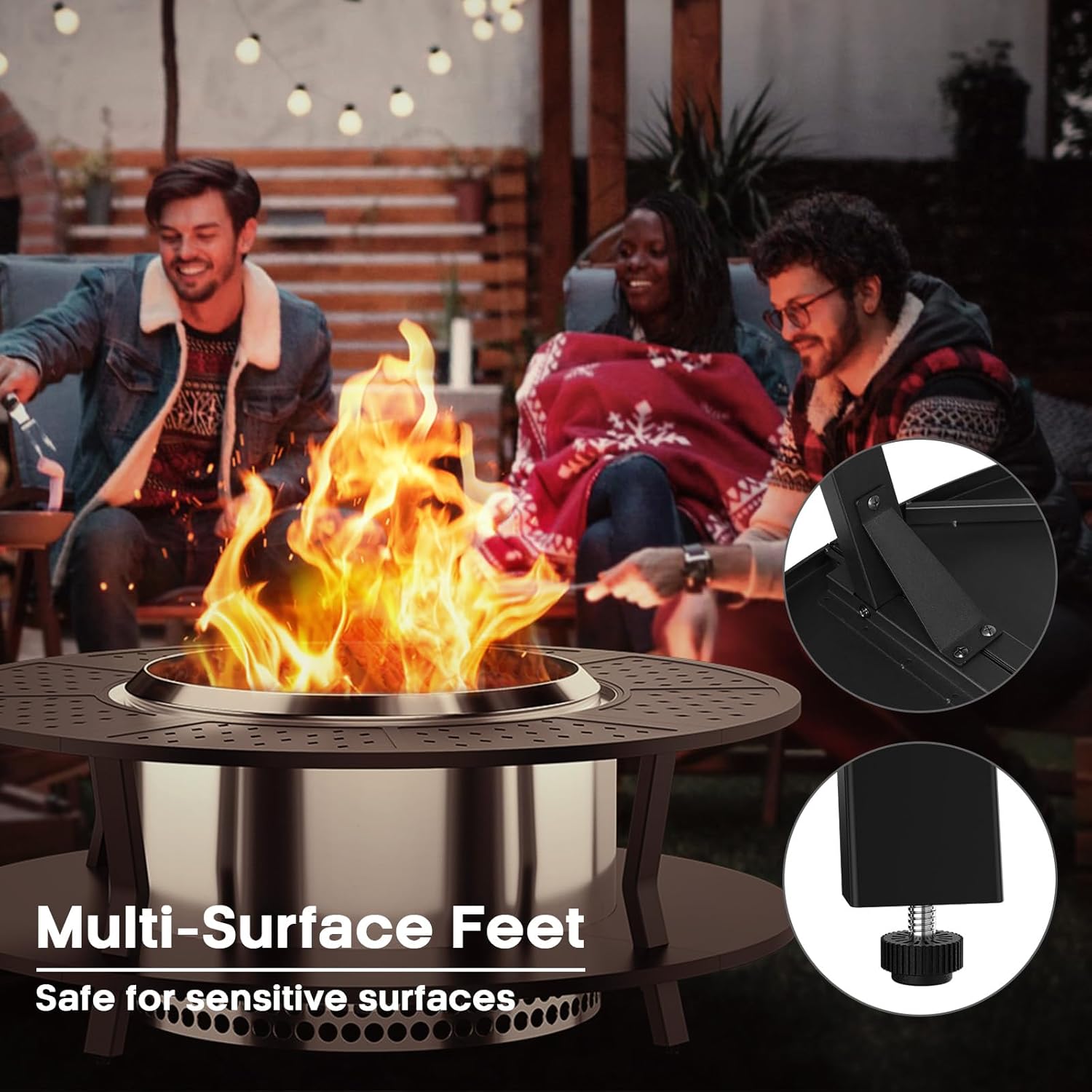 Uniflasy 48' Fire Pit Surround Tabletop for Solo Stove Yukon, Bonfire & Tiki, Portable Protective Barrier Equal Width Design with Firewood Storage Shelf for Safety & Extra Space, Outdoor FirePit Table