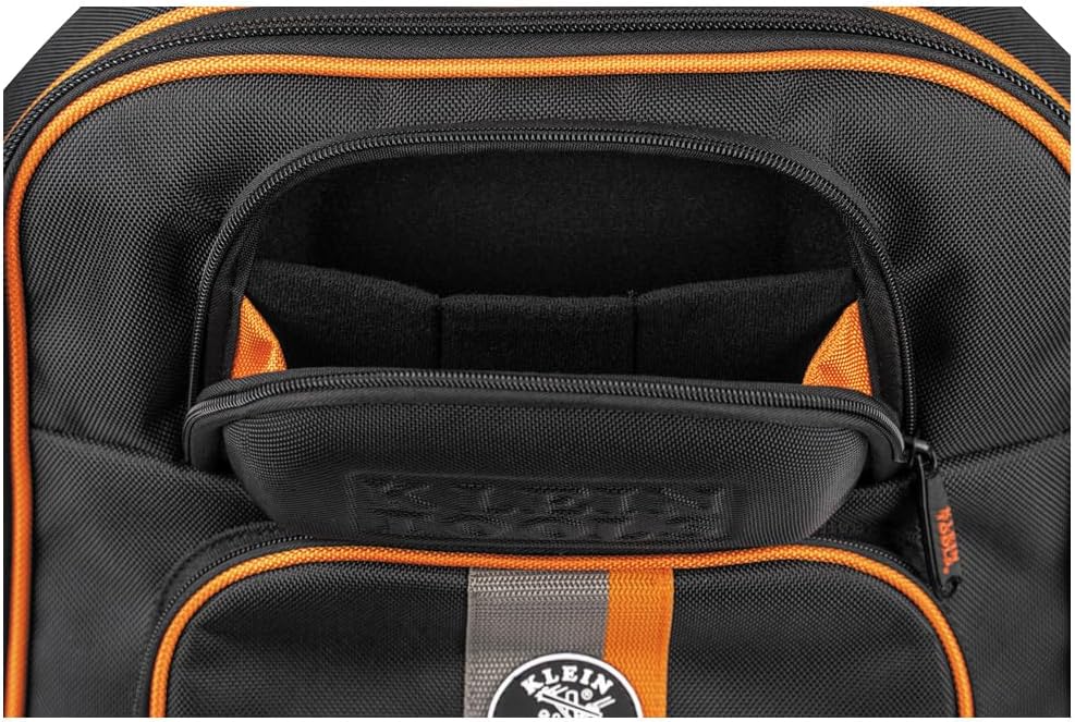 Klein Tools 55604 Rolling Tool Backpack, Tool Bag with 28 Pockets, Heavy Duty Retractable Handle, Large Storage Interior, 3-Inch Wheels