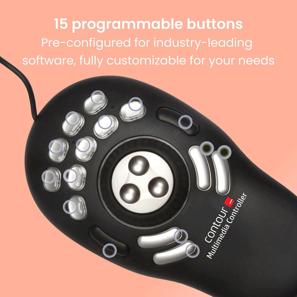Contour ShuttlePRO v2 - Multimedia Controller with Jog Wheel & 15 Custom Programmable Buttons | Ideal for Video, Audio & Photo Editing | Mac & PC Compatible - Black