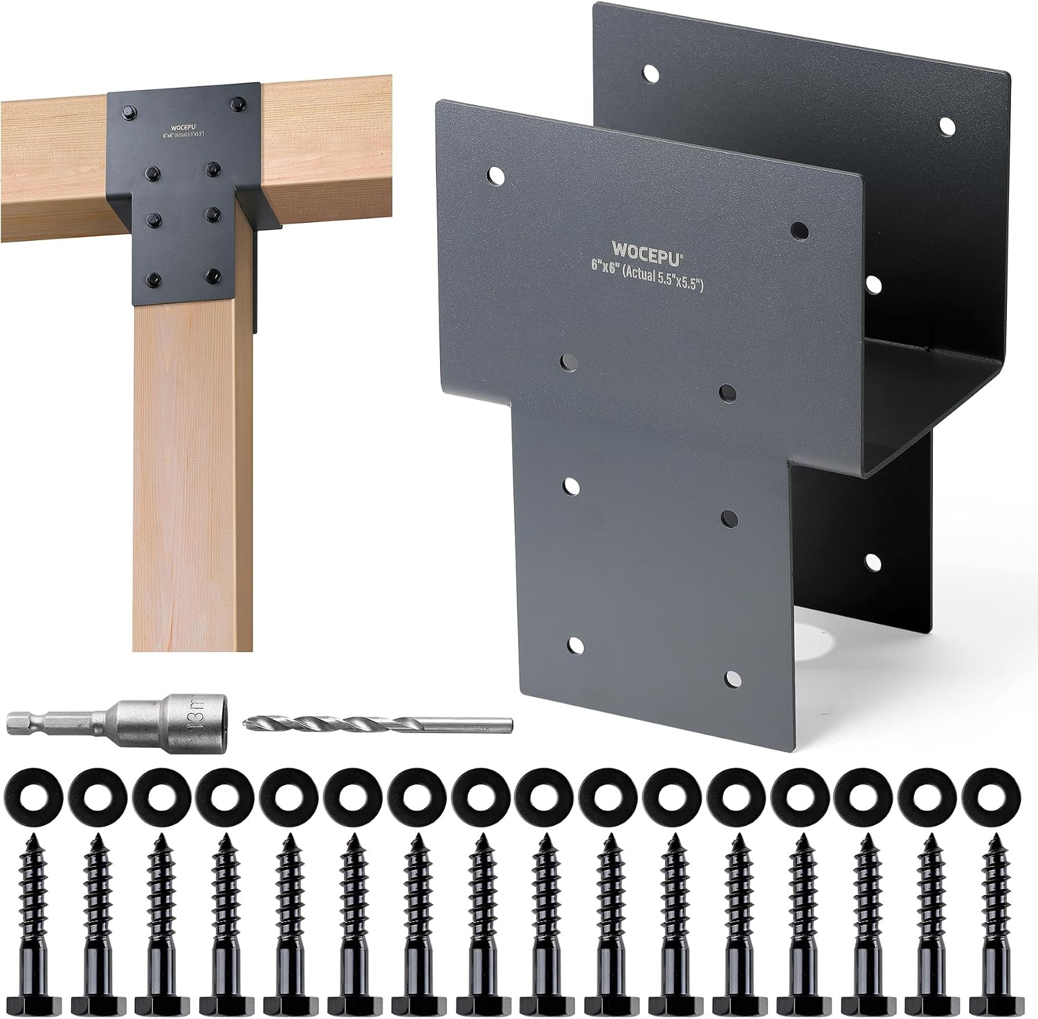 4 Pack Heavy Duty 6x6 (Actual 5.5'x5.5') Stainless Steel Post Caps Tie Bracket, Fit Connecting Wood Gazebo, Deck Patio Post and Wood Beams Bracket (Dark Ggray)