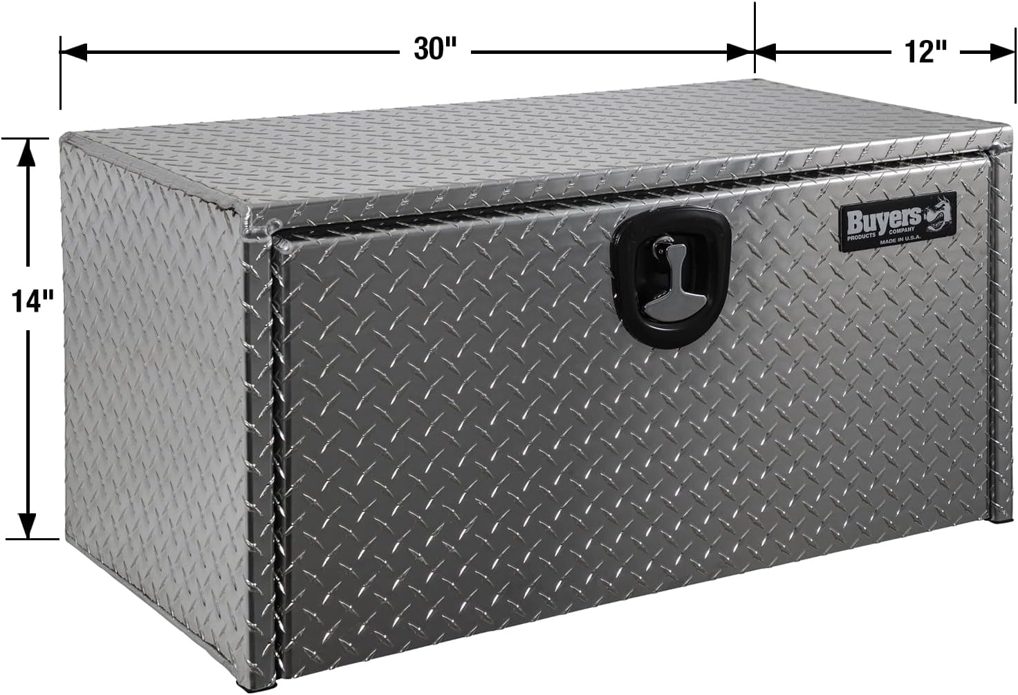 Buyers Products 1705153 Diamond Tread Aluminum Underbody Truck Tool Box, 14 x 12 x 30, Made in USA, .100 in. Thick, Corrosion Resistant, Locking Compression Latch, Secure Storage for Work Trucks