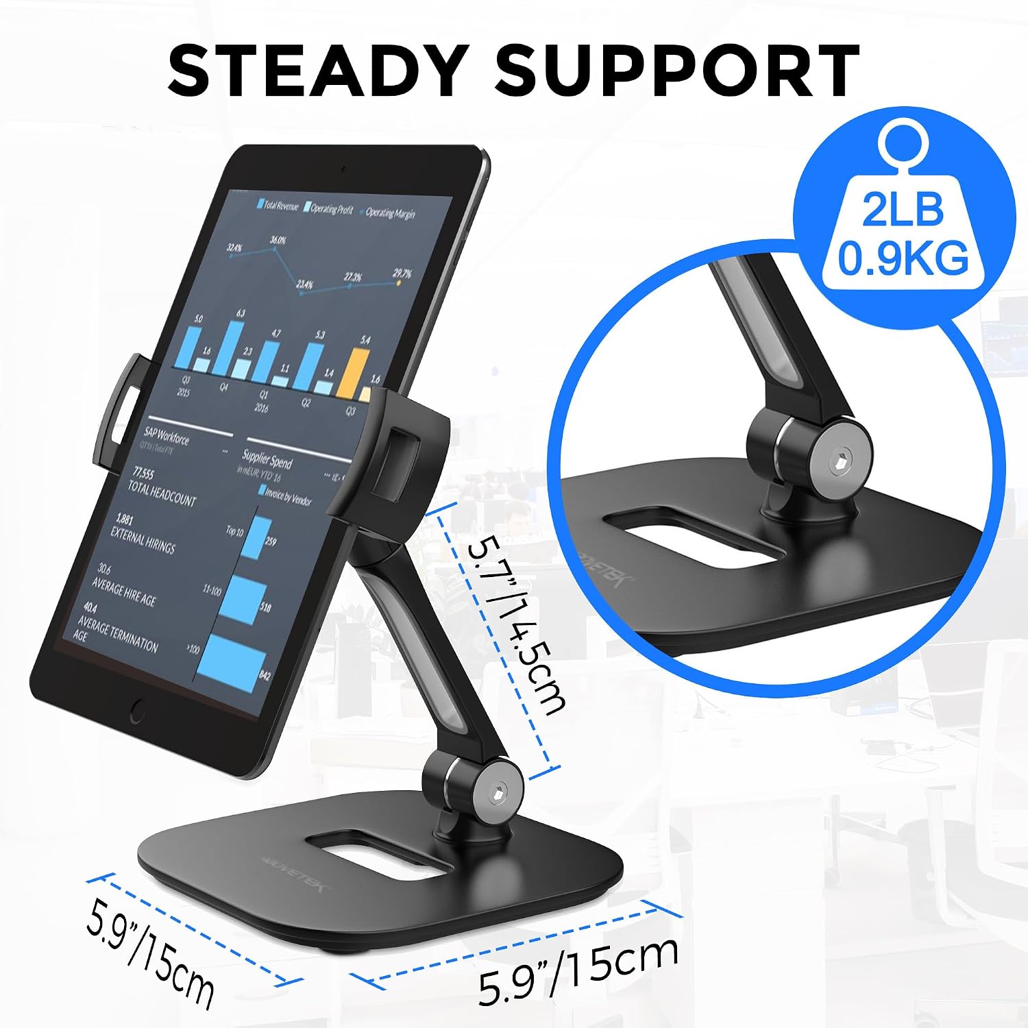 AboveTEK Tablet Stand Holder, Stylish Aluminum iPad Stands, Foldable 360° Swivel Table Stand Holder fits 4-11' Tablets/Smartphones for Kitchen Bedside Office POS Showroom Reception (Black) (Pack of 3)