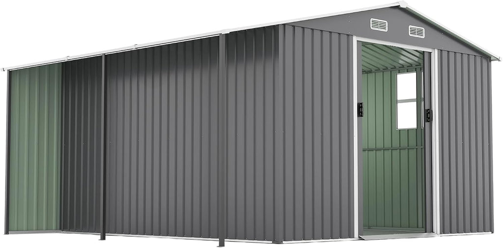 【LuckyNote】 10x12 Ft Outdoor Storage Shed, Extra Large Metal Shed with Lockable Doors, Windows, Outside Steel Tiny House Ideal for Garden, Backyard, Patio Utility, Tool Storage，3 Separate parcels