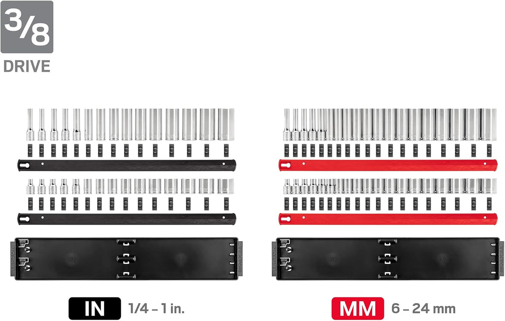 TEKTON 1/4, 3/8, 1/2 Inch Drive 6-Point Socket Set with Rails and Trays (214-Piece) | SHD99202