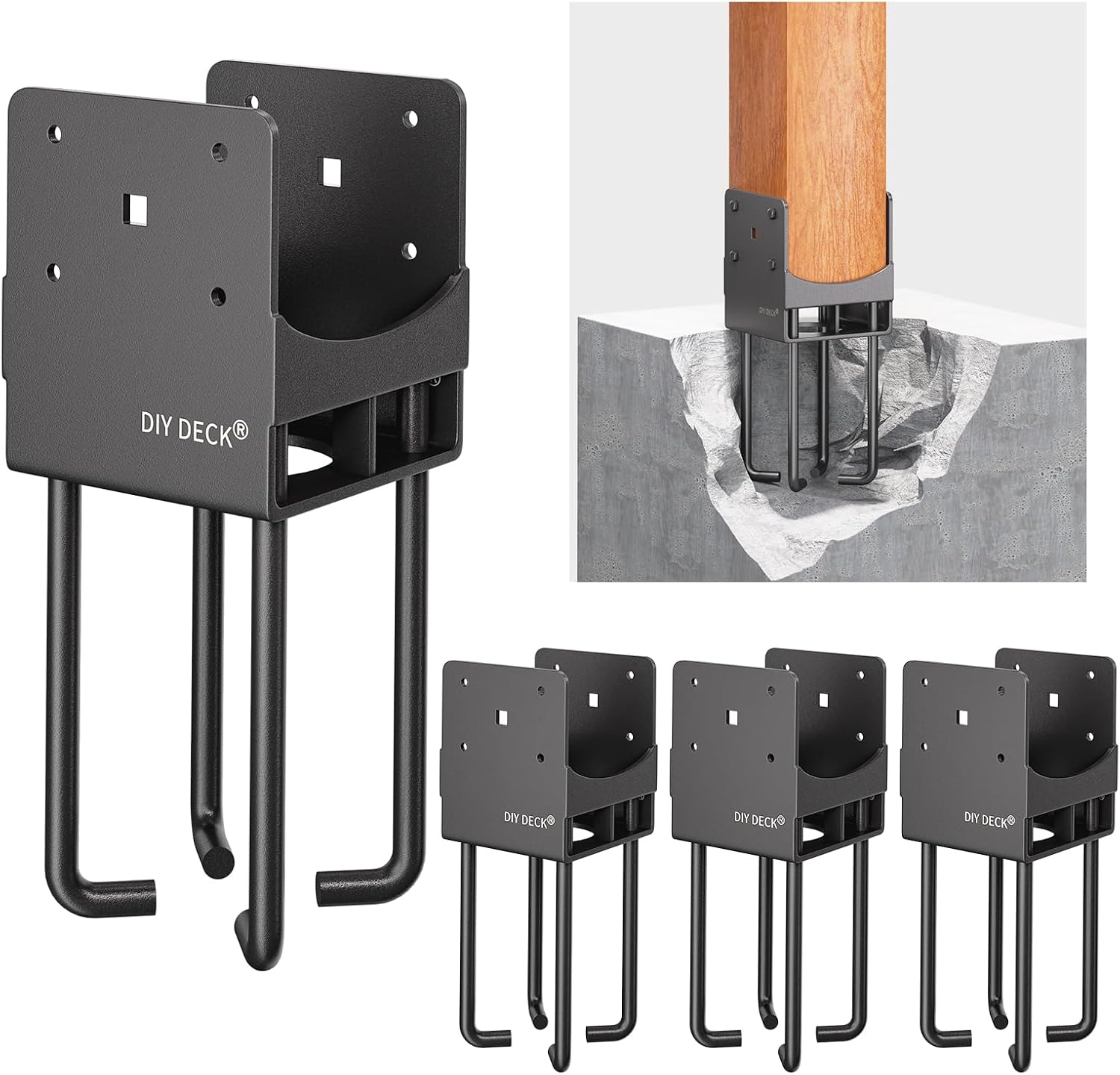 4Pack Heavy Duty Stainless Steels U-Shape Wet Concrete Fence Post Holder 6'x6' (Actual 5.5 'x5.5) Base Anchor Bracket with Air Flow Channel for Terrace Post Base,Fences, Wood Pergola [Patent Pending]