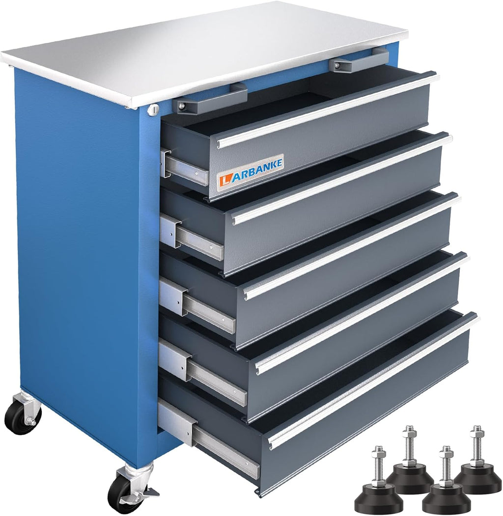 LARBANKE 5-Drawer Rolling Tool Chest,Locking Metal Tool Cabinet with Drawer Liners,Non-Slip Pearl Cotton Mat,360° Wheels for Easy Move,Can be Used in Combination with The Seven-Drawer Tool Cabinet