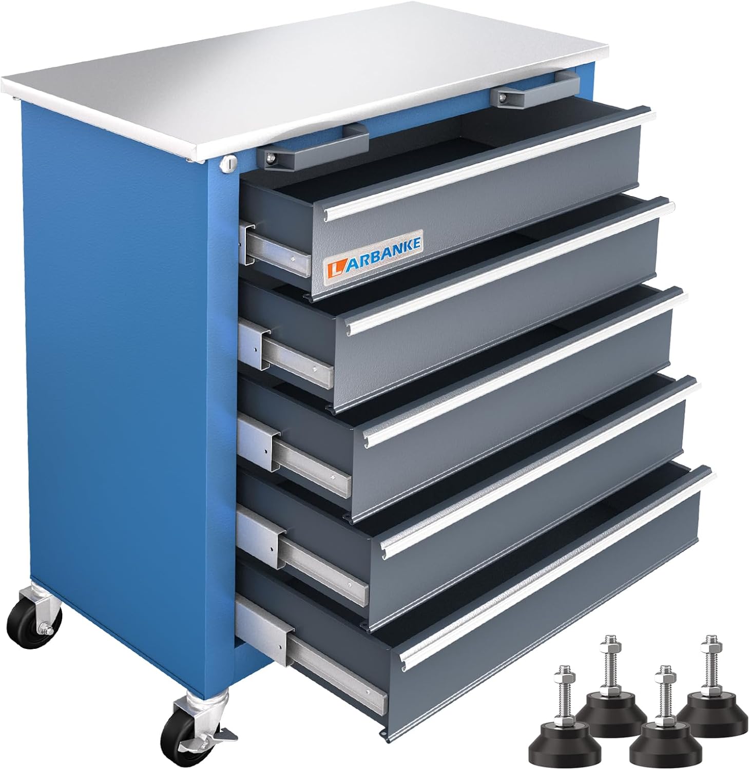 LARBANKE 5-Drawer Rolling Tool Chest,Locking Metal Tool Cabinet with Drawer Liners,Non-Slip Pearl Cotton Mat,360° Wheels for Easy Move,Can be Used in Combination with The Seven-Drawer Tool Cabinet