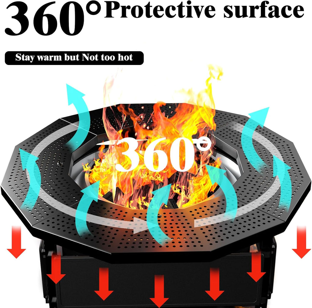 Fire Pit Surround Tabletop for Solo Stove Yukon 2.0 27 Inch, Fire Pit Surround Table Top, Accessories for Solo Stove, Adjustable with UV-Resistant Outdoor Fabric, Metal Black