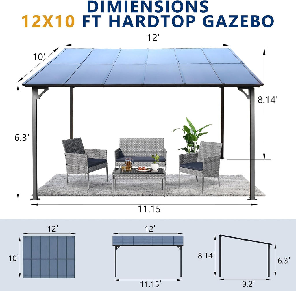 Outdoor Pergola Gazebo,10 x 12 Outdoor Lean to Gazebo Pergola, Large Wall-Mounted Heavy Duty Awnings for Patio, Backyard, Deck (10' x 12')
