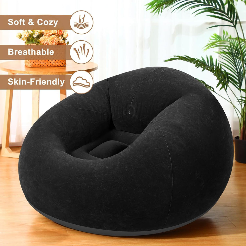 Realspring 6 9 12 Pcs Inflatable Bean Bag Chairs for Adults with Electric Air Pump, Blow up Couch Folding Portable Inflatable Couch Lazy Sofa for Outdoor Movie Night Camping(Black,12 Pcs)