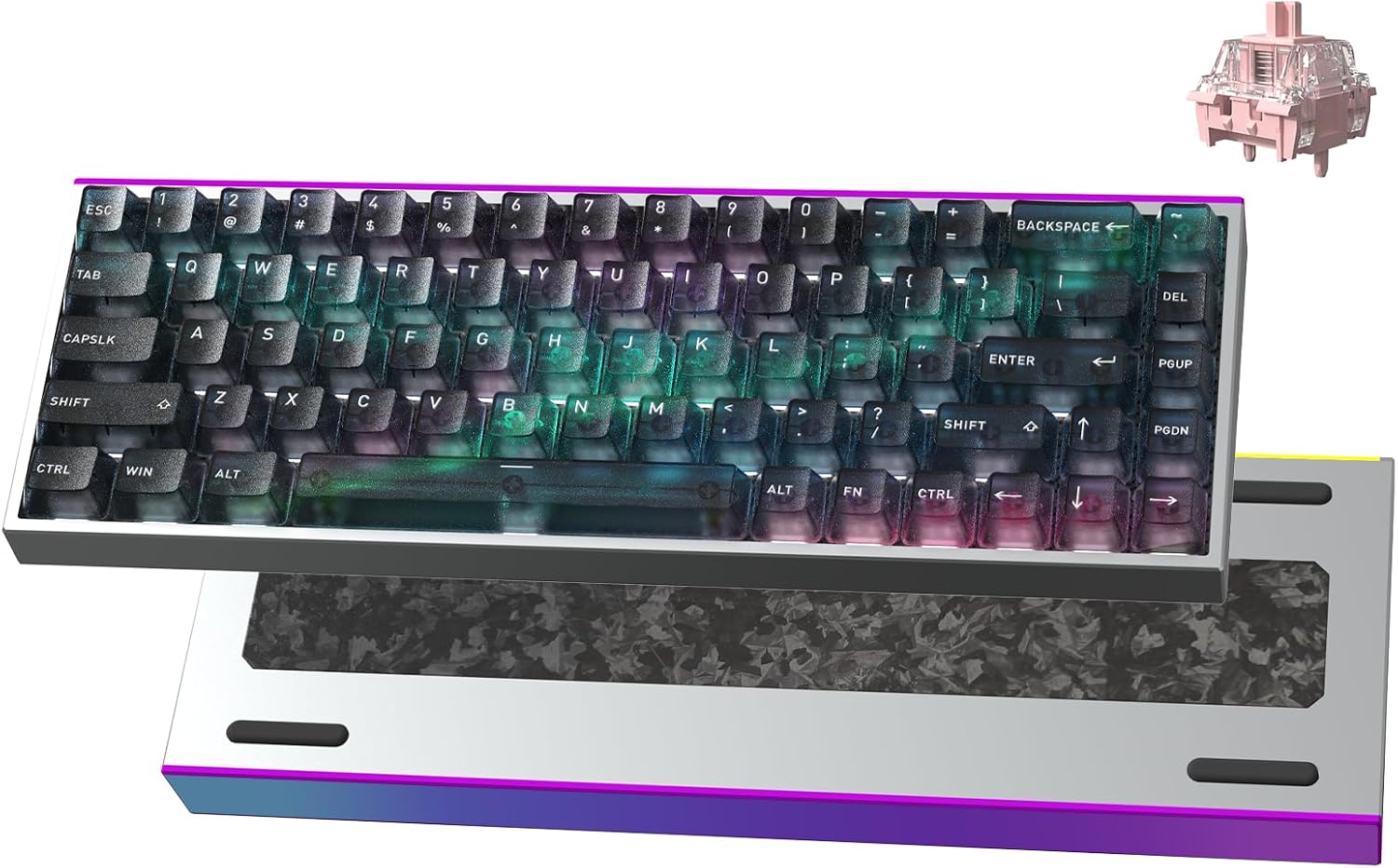 Hexgears MAG68-65% Mechanical Gaming Keyboard Wired, Magnetic Switch Hot-Swappable, Adjustable Rapid Trigger Mode, 8000Hz Polling Rate, All-Aluminum Case, 16.8M RGB Backlit&Strip - Aurora