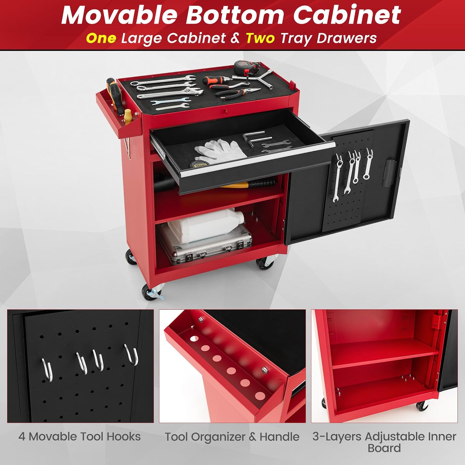 ERGOMASTER Tool Chest Heavy Duty Rolling Tool Box with Cabinet 5-Drawer for Lockable & Removable Cabinet for Garage and Workshop - Multicolor