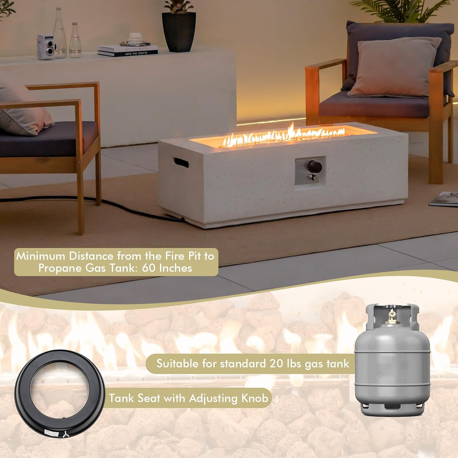 Giantex Propane Fire Pit Table, 50,000 BTU Terrazzo Gas Fire Table w/Simple Ignition System & Stainless Steel Burner, Protective PVC Cover, CSA Certified, 42' Outdoor Firepit for Patio, Yard, Garden