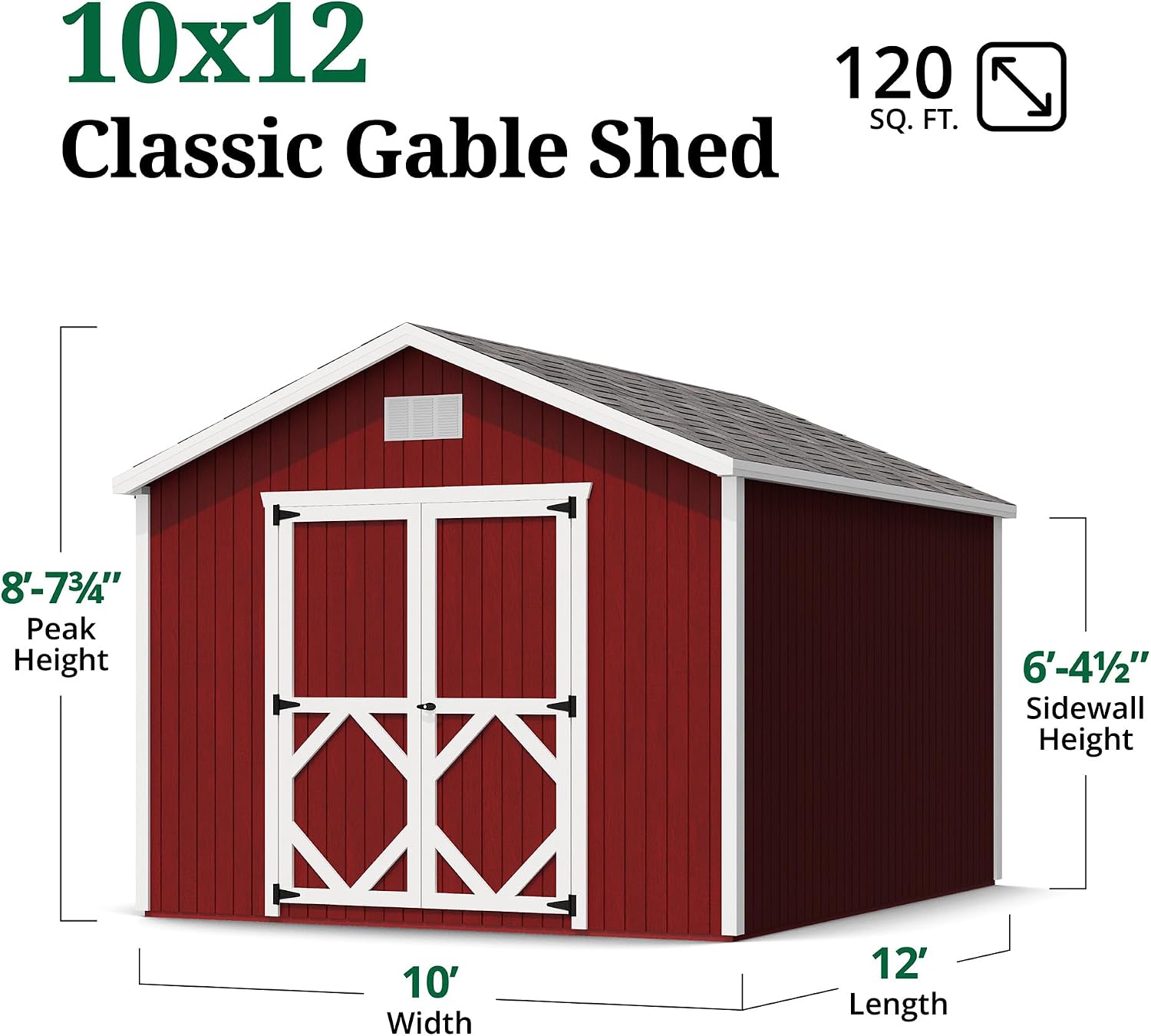 Little Cottage Co. 10x12 Classic Gable Shed with Floor, Outdoor Wood Storage Do-It-Yourself Precut Kit