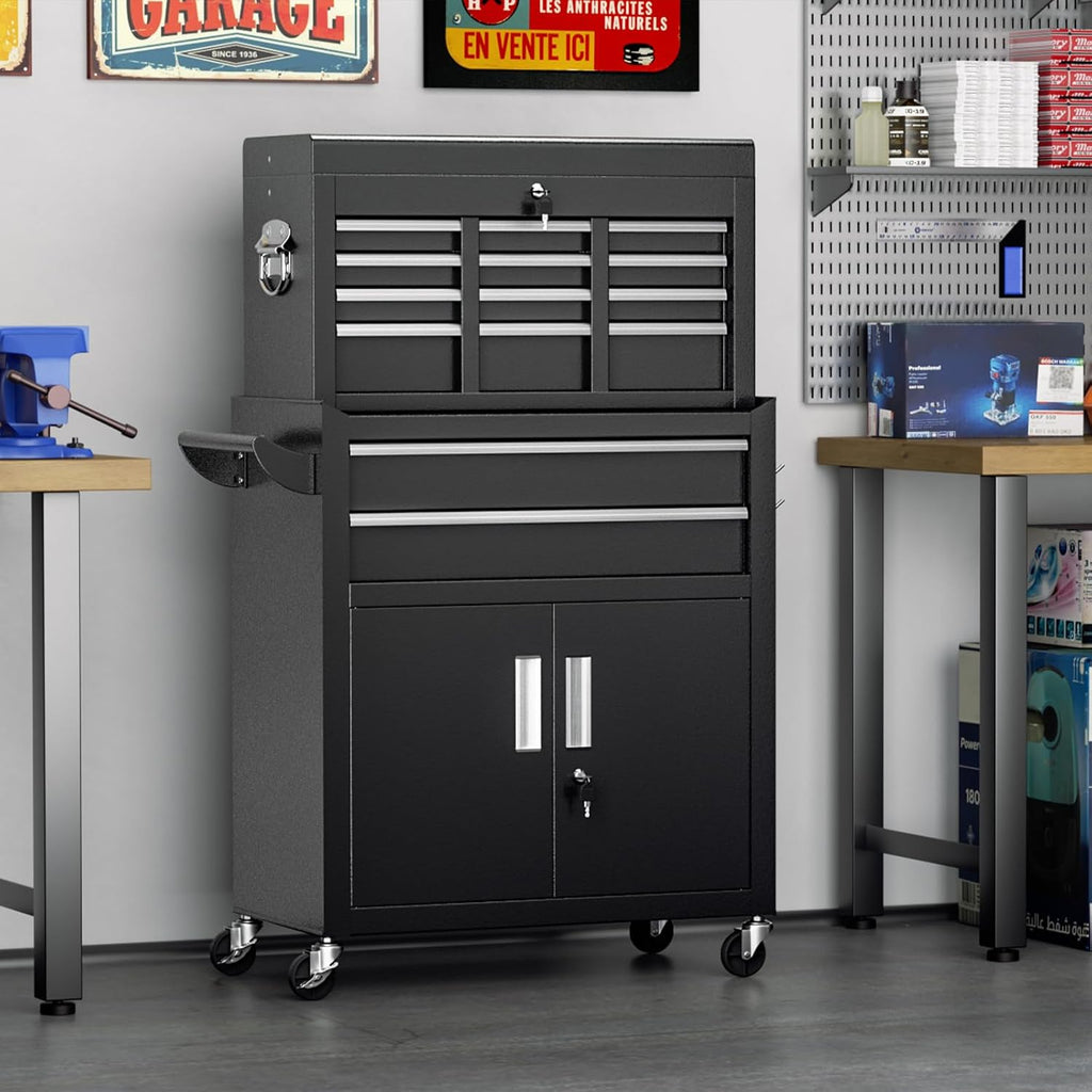 8-Drawer Rolling Tool Chest with Lock, Detachable Tool Cabinet Cart with Wheels, High-Capacity Mechanic Tool Organizer for Garage Workshop Warehouse Storage