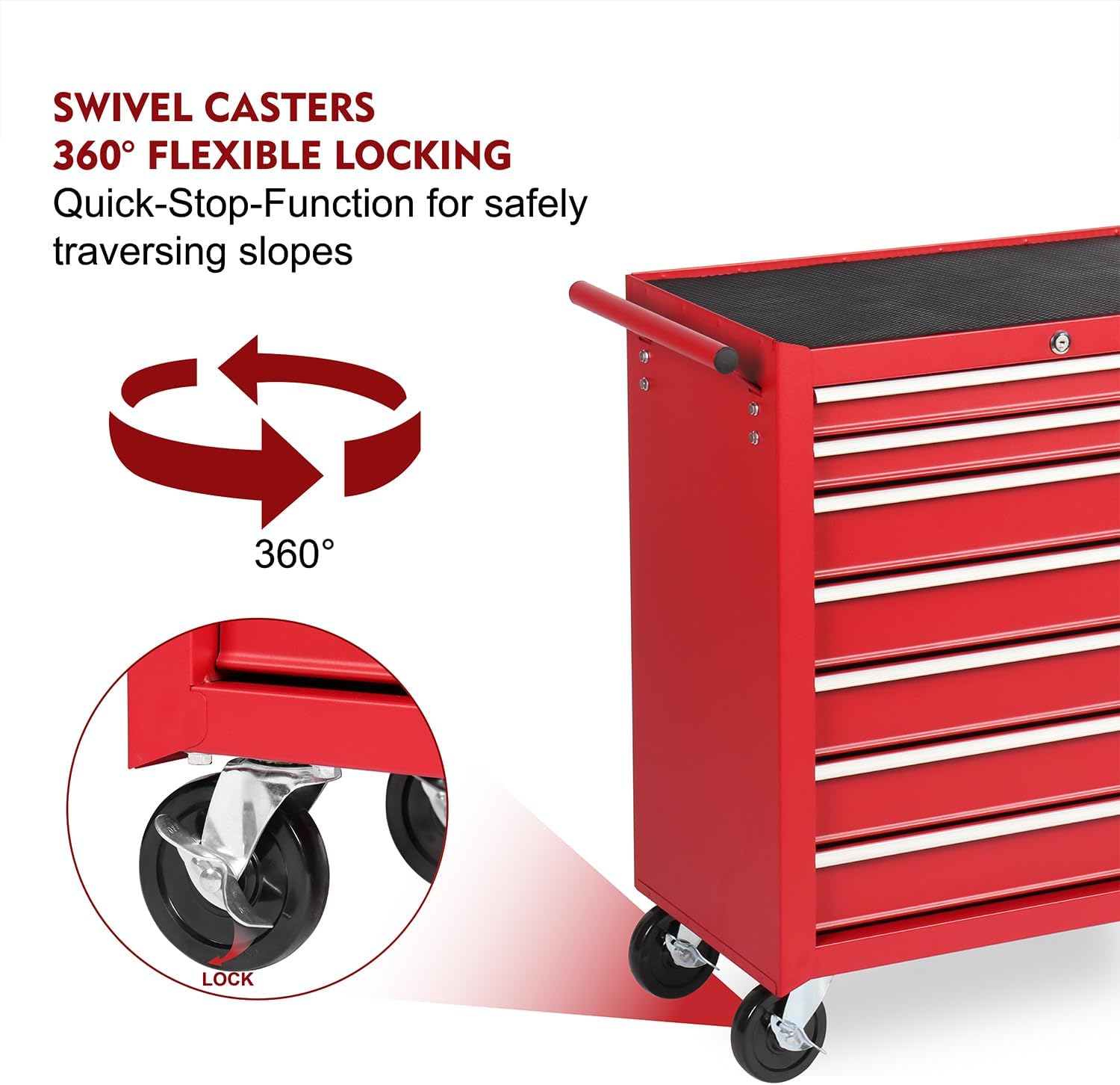 7 Drawers Rolling Tool Cart on Wheels, Multifunctional Metal Tool Storage Cabinet, Lock Tool Trolley Organizer Drawers Tool Box Tool Chest for Garage, Warehouse, Workshop, Repair Shop (RED)