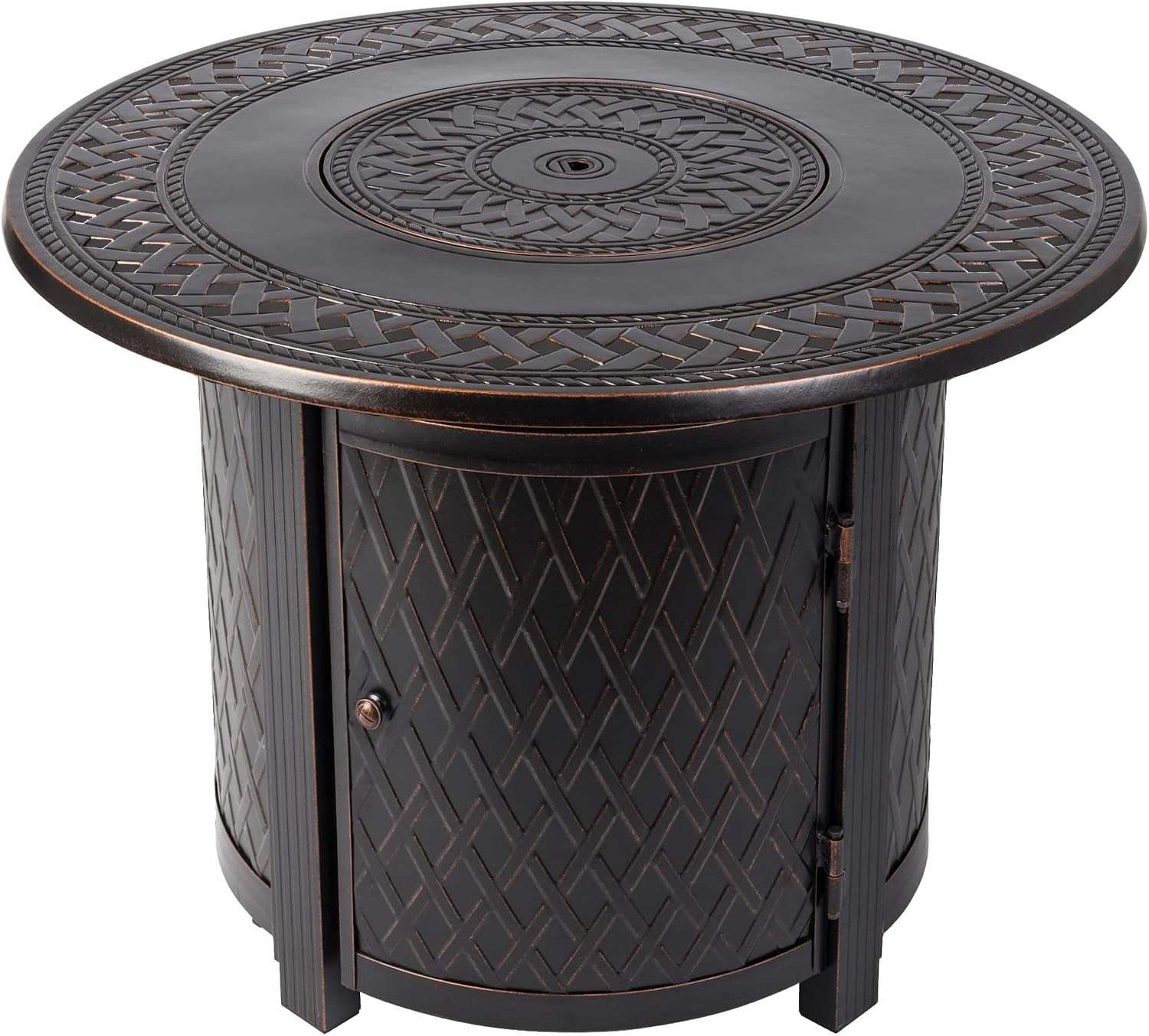 Fire Sense 62988 Wagner Woven Aluminum Convertible Gas Fire Pit Table 37,000 BTU Multi-Functional Outdoor with Fire Bowl Lid, Nylon Weather Cover & Clear Fire Glass - Bronze Finish - Round - 34'
