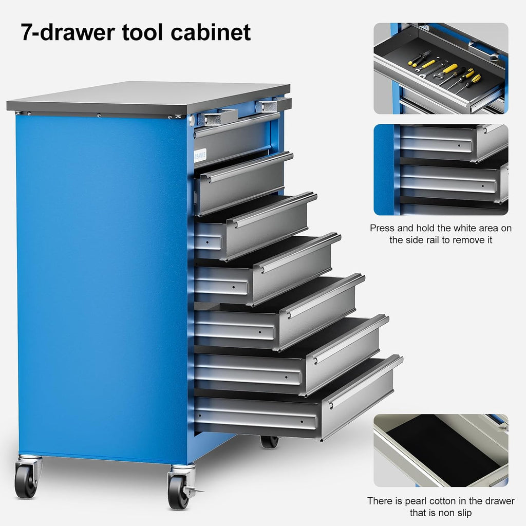 LARBANKE Tool Chest,7-Drawer Rolling Toolbox Chest,Rolling Tool Chest on Wheels with Keyed Locking System,and 4 Foot Pad,Tool Chet can be Combined Cabinet Set with 5-Drawer Tool Chest,for Garage