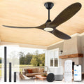 60 Inch Outdoor Ceiling Fans for Patios with Lights Damp Rated, Modern Farmhouse Wood Smart Ceiling Fan with Alexa Control, 3 Walnut Blades, Indoor High CFM Quiet DC Fan for Living Room Gazebo
